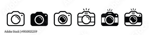 Collection of camera icons in black and white variations for photography and technology concepts
