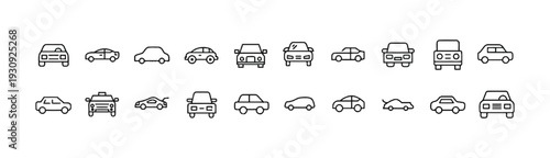 Collection of car icons illustrating various automobile models and styles