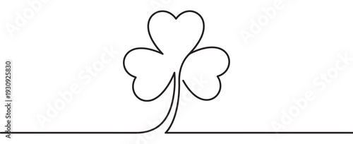 Shamrock minimalist continuous line drawing representing good fortune and natural beauty in a simple artistic style.
