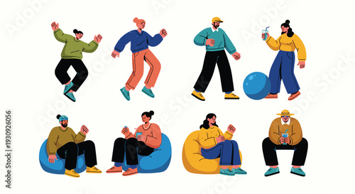 Diverse People Group Relaxing Casual Activities Commercial Illustration