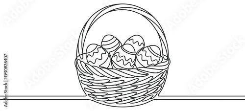 Easter basket with eggs drawing in a continuous line art style, perfect for holiday celebrations and spring themes.