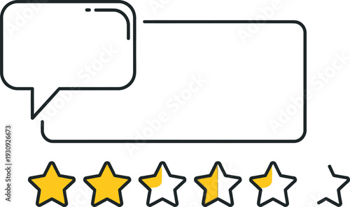Speech bubble with five star ratings and a quote
