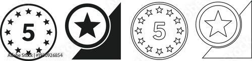 Collection of star rating icons with numbers and symbols