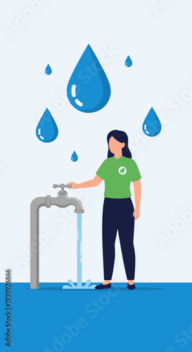 Woman Saving Water Resource Management For Sustainable Future
