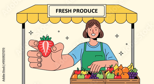 Woman Selling Fresh Produce At A Market Stall