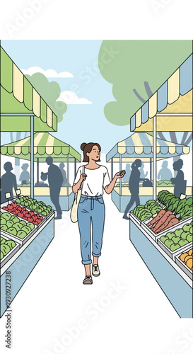 Woman Shopping For Fresh Produce At Outdoor Farmers Market Stall