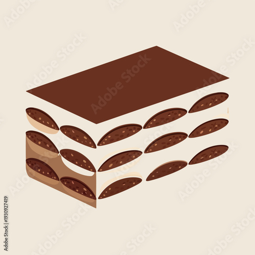 Tiramisu Slice Flat Vector Dessert Clipart