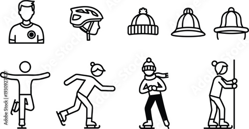 Ice Skaters Figure Skating Gear Winter Sports Icon Set Commercial Graphics