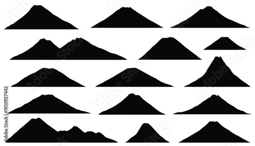 Collection of mountain silhouettes representing diverse landscapes and peaks
