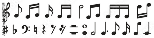 Collection of musical notes and symbols used in music notation and composition