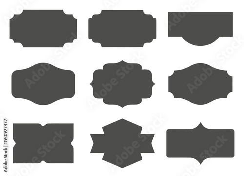 Collection of nine decorative empty frames and labels in dark gray silhouette
