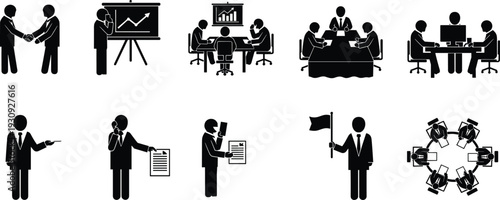 Business Icons Meeting Presentation Handshake Leadership Teamwork Icons