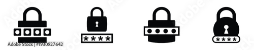 Collection of padlock and password icons representing security and protection