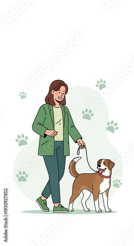 Woman Walking Happy Dog Enjoying Outdoor Fresh Air