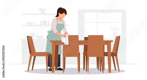 Woman Wiping Down Dining Table and Chairs For A Sparkling Clean Home