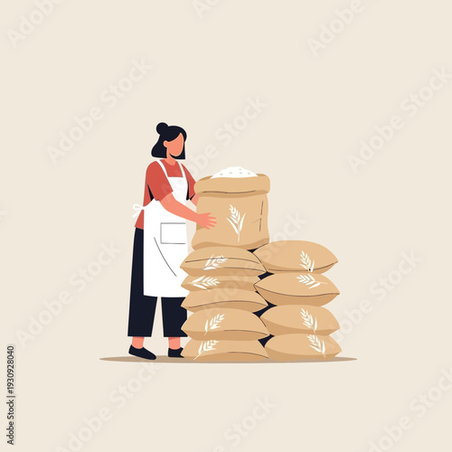 Worker Stacking Sacks Of Grain Agriculture And Farming Business