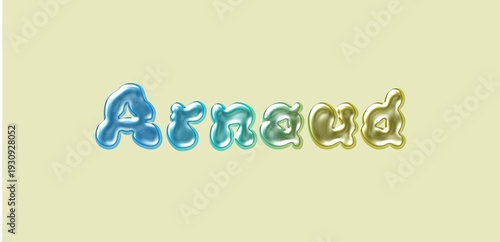 Arnaud name. Arnaud typography. Funny Childish typography. Famous boys name. Glossy 3D Balloon Typography of the Name Miles in Metallic Colors.