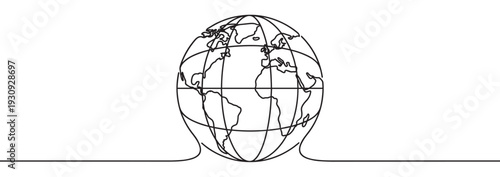 Single continuous line drawing of the Earth globe representing global connection, sustainability, and interconnectedness in a minimalist style.