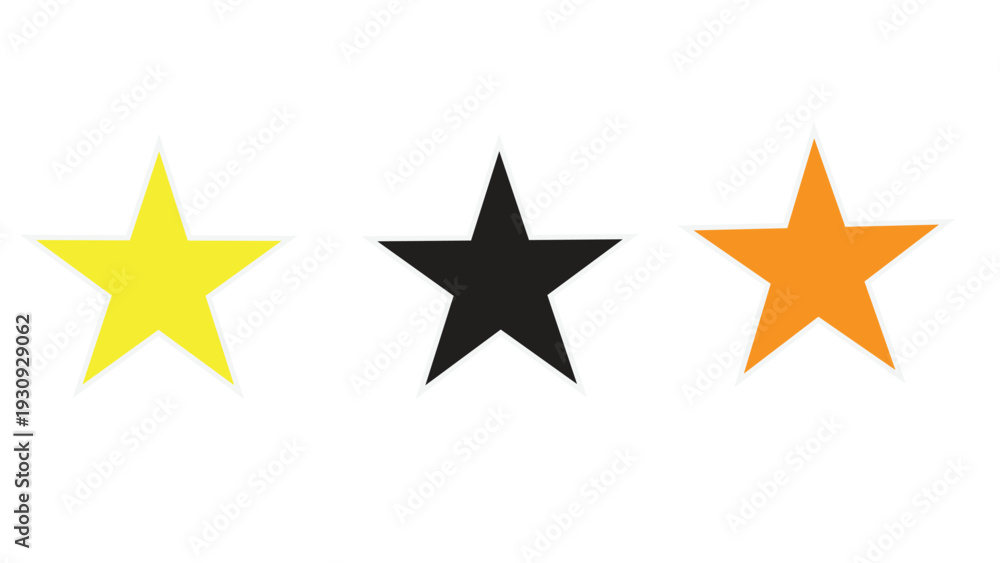 Fototapeta premium Three rating stars, yellow, black, and orange, for customer feedback, quality assessment, or scoring