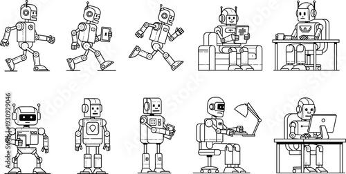 Robots performing various tasks business automation concept