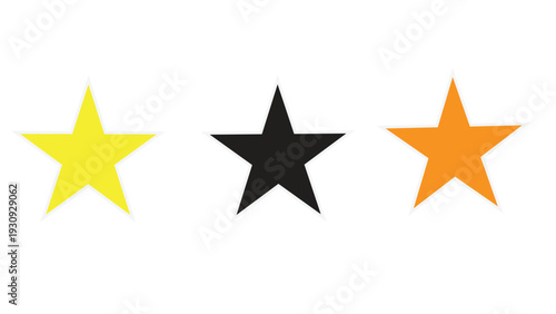 Three rating stars, yellow, black, and orange, for customer feedback, quality assessment, or scoring