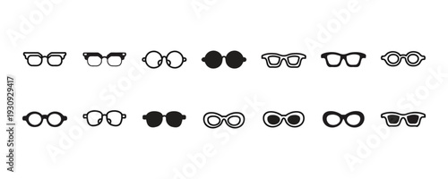 Collection of twelve varied glasses icons including eyeglasses and sunglasses