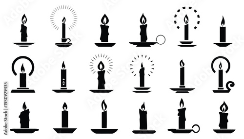 Collection of twenty silhouette candles and candle holders for ambiance and decoration