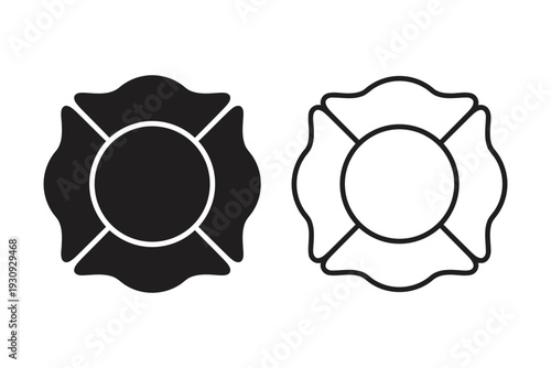Fire department cross symbol stylized Maltese cross sign filled and outline versions