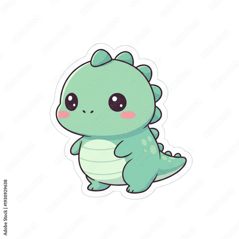 Obraz premium Adorable baby dinosaur character in pastel flat vector style. Perfect for kids themes, nursery decor, sticker packs, and playful branding.