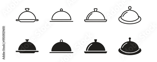 Food cloche icon collection in outline and solid styles for catering and restaurant menus