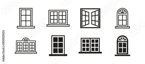 Collection of various window styles, architectural elements for design and illustration