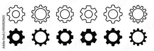 Gear icons set vector illustration machinery and mechanics symbols