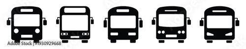 Front view of various bus icons in silhouette style
