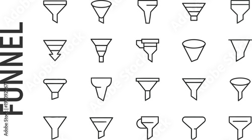 Funnel icons collection in flat vector style