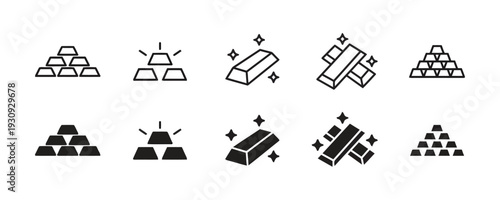 Gold bar icons in outline and flat black silhouette styles