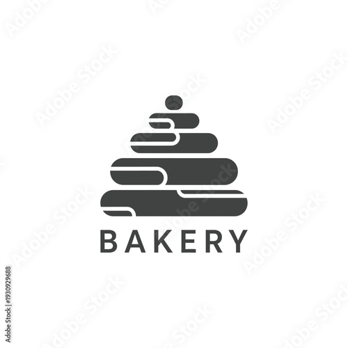 Minimalist bakery logo with stacked cakes, elegant and modern design for pastry shops