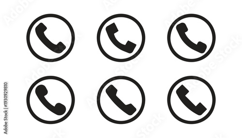 Group of black phone icons enclosed in circles, representing contact or call functions
