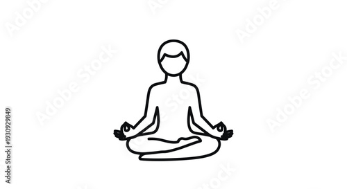 Simple Black and White Line Drawing of Meditating Person.