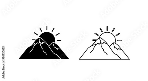 Sunrise over mountain peak, sun shining over mountain, sun rising behind mountain Vector