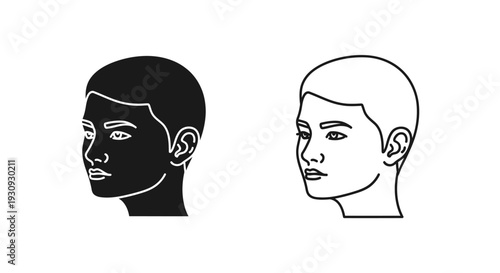 Profile illustration of a black child and a white child side by side Vector