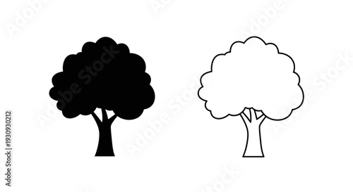 Two trees, one black and one white, silhouette, minimalist design, nature, symbolism Vector