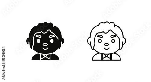 Two cartoon characters with different hairstyles and expressions, one with curly hair and the other with straight hair. Vector