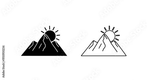 Sunrise over mountains, sun rising over mountain peak, sunrise illustration Vector