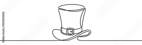 Leprechaun hat continuous line drawing with a buckle on the band, symbolizing Irish culture and St. Patrick's Day.