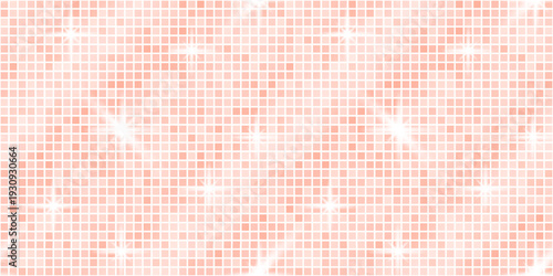 Disco glitter sequin and background gold texture with backdrop glam dance. Tile pattern ball and party rose seamless with mosaic retro sparkle. Floor disco vector and bg background light