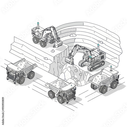 Heavy machinery operating in an underground mine excavation site.