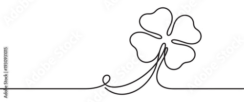 Four-leaf clover continuous line drawing illustration representing good luck, fortune, and the festive spirit of St. Patrick's Day celebration.