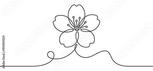 Beautiful continuous line art drawing flower blossom illustration representing spring, nature, and delicate elegance.