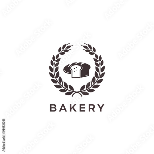 Artisanal bakery logo with sliced bread and wheat wreath on transparent backdrop