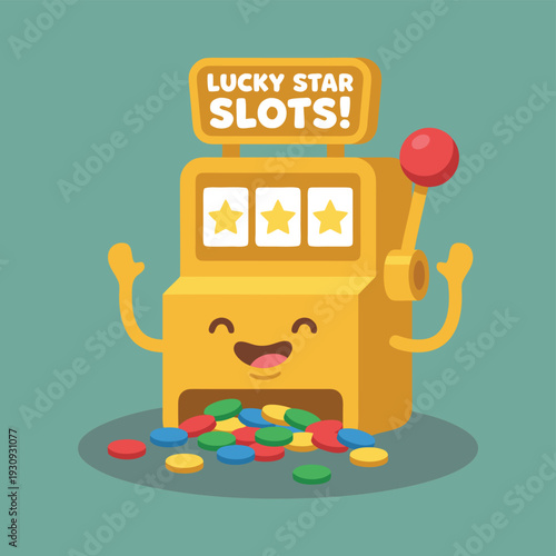 Cute Lucky Star Slots Machine Character.